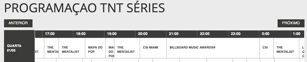 Programação do canal TNT Séries incluindo o Billboard Music Awards